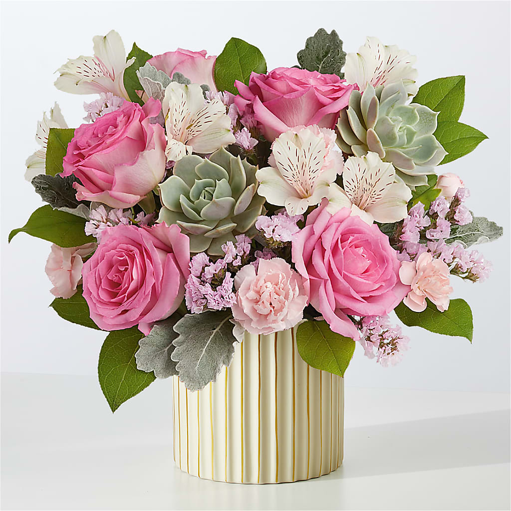 Dusty Rose Bouquet with Ivory Vase – Village Florist, Richmond KY