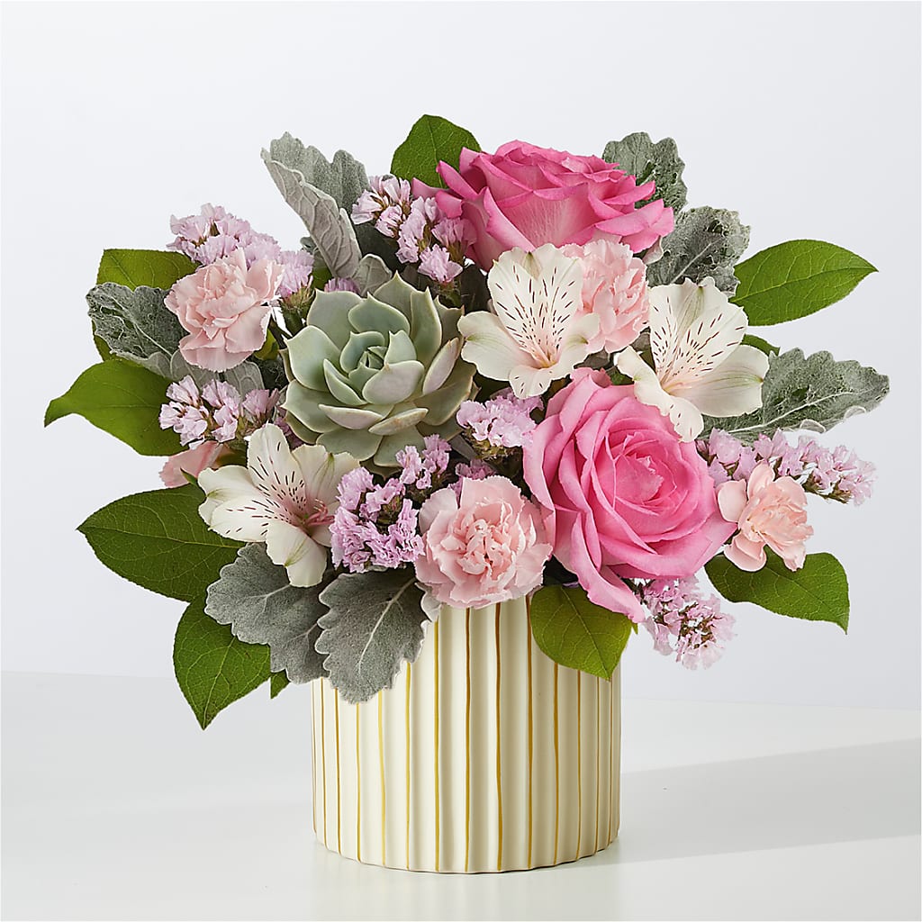 Dusty Rose Bouquet with Ivory Vase – Village Florist, Richmond KY