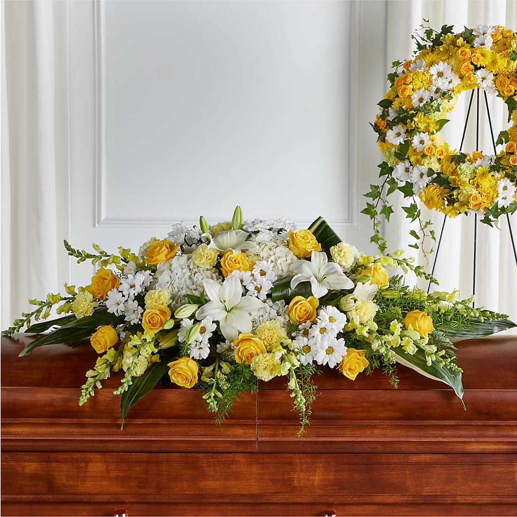 Golden Harmony Casket Spray – Village Florist, Richmond KY