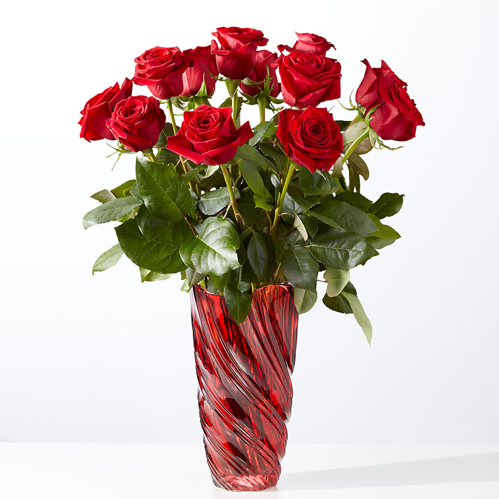 Classic Love Red Rose Bouquet with Luxe Swirl Vase – Village Florist, Richmond KY